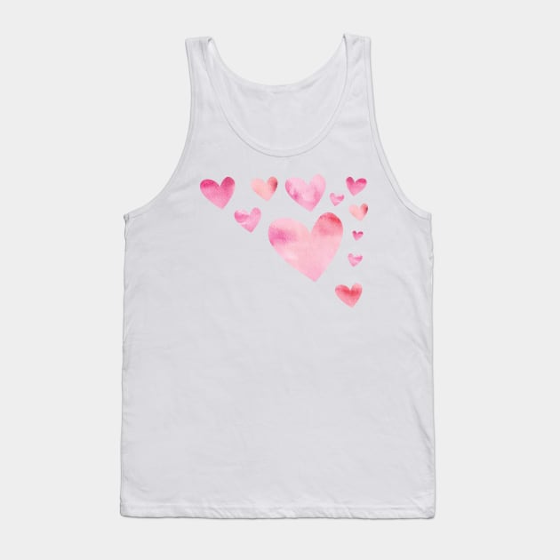 Pink Watercolor Hearts Valentines Design Tank Top by tanyadraws